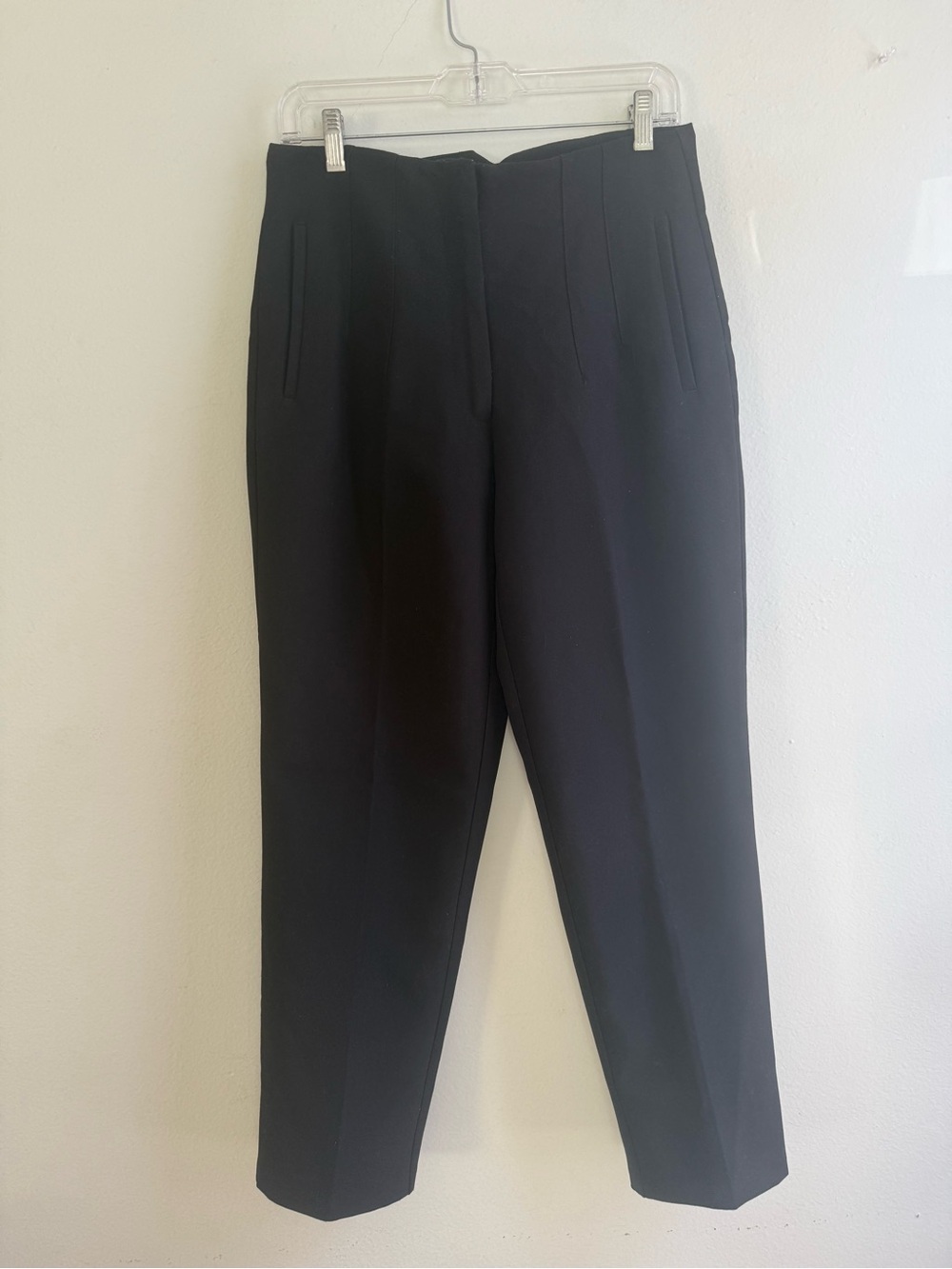 Zara Black Tapered Ankle Trousers | Minimalist High Rise Pants | Size L
